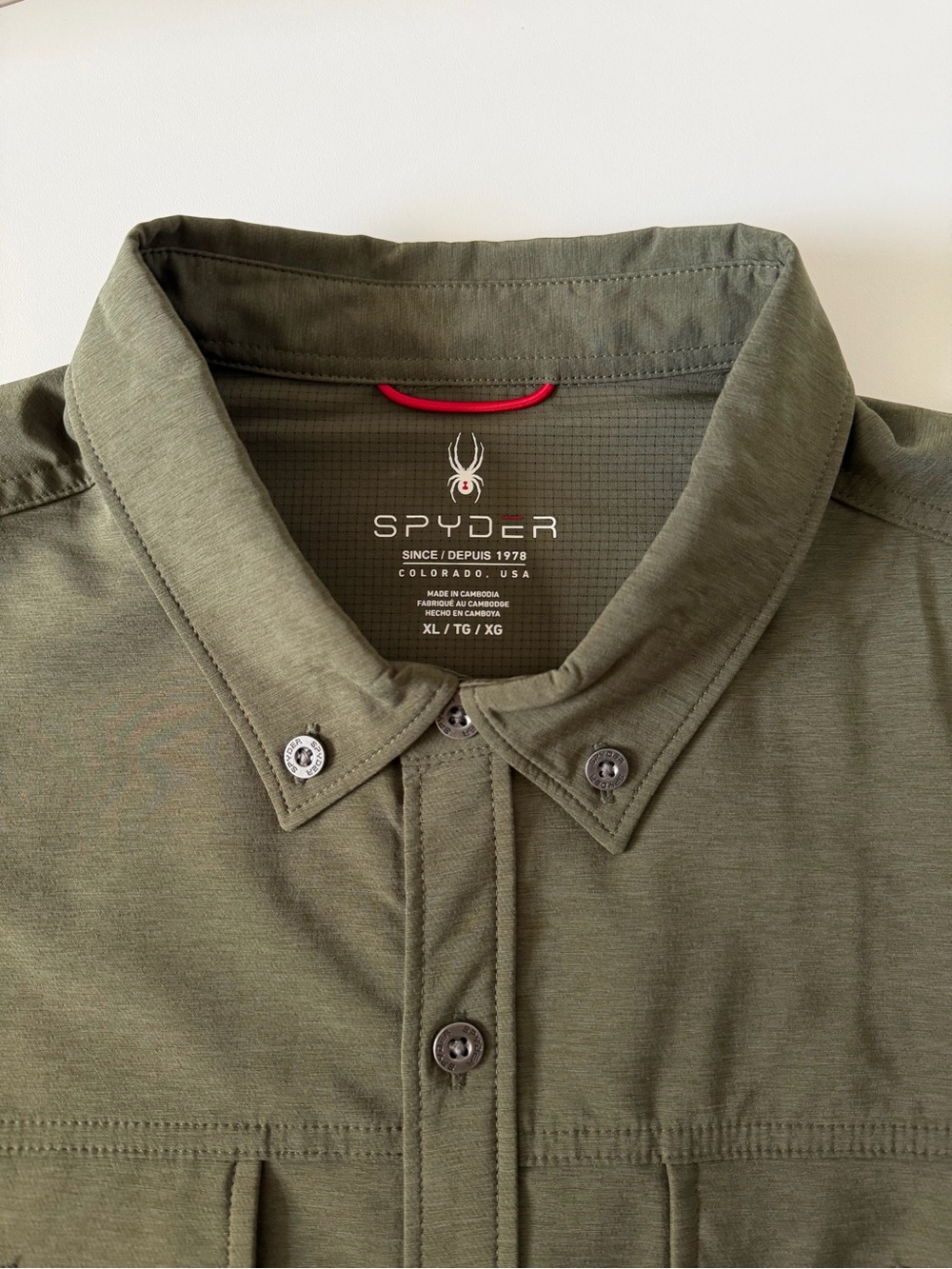 Spyder Performance Tech Outdoor Olive Button-Down Shirt XL Stretch Field Hiking